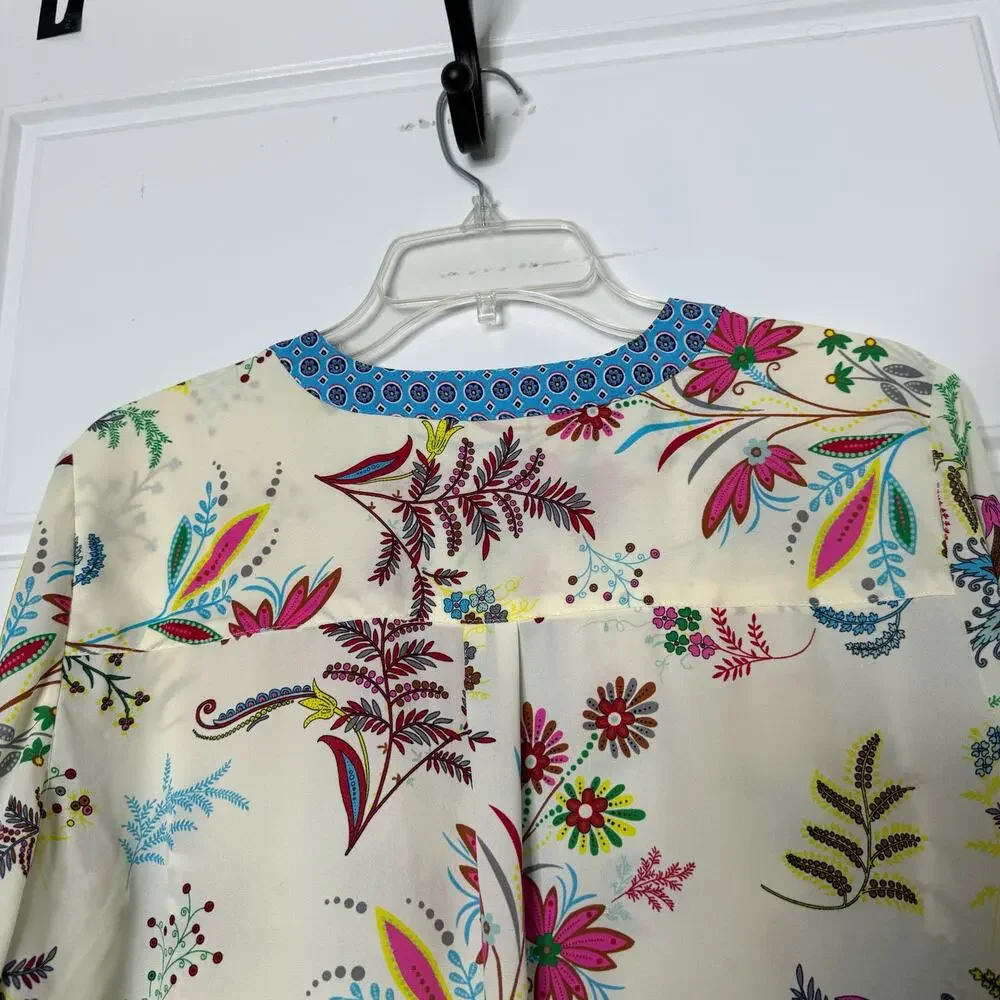 Talbots Womens Large LS Cream Floral Popover Tunic Blouse Career Casual - Picture 6 of 9